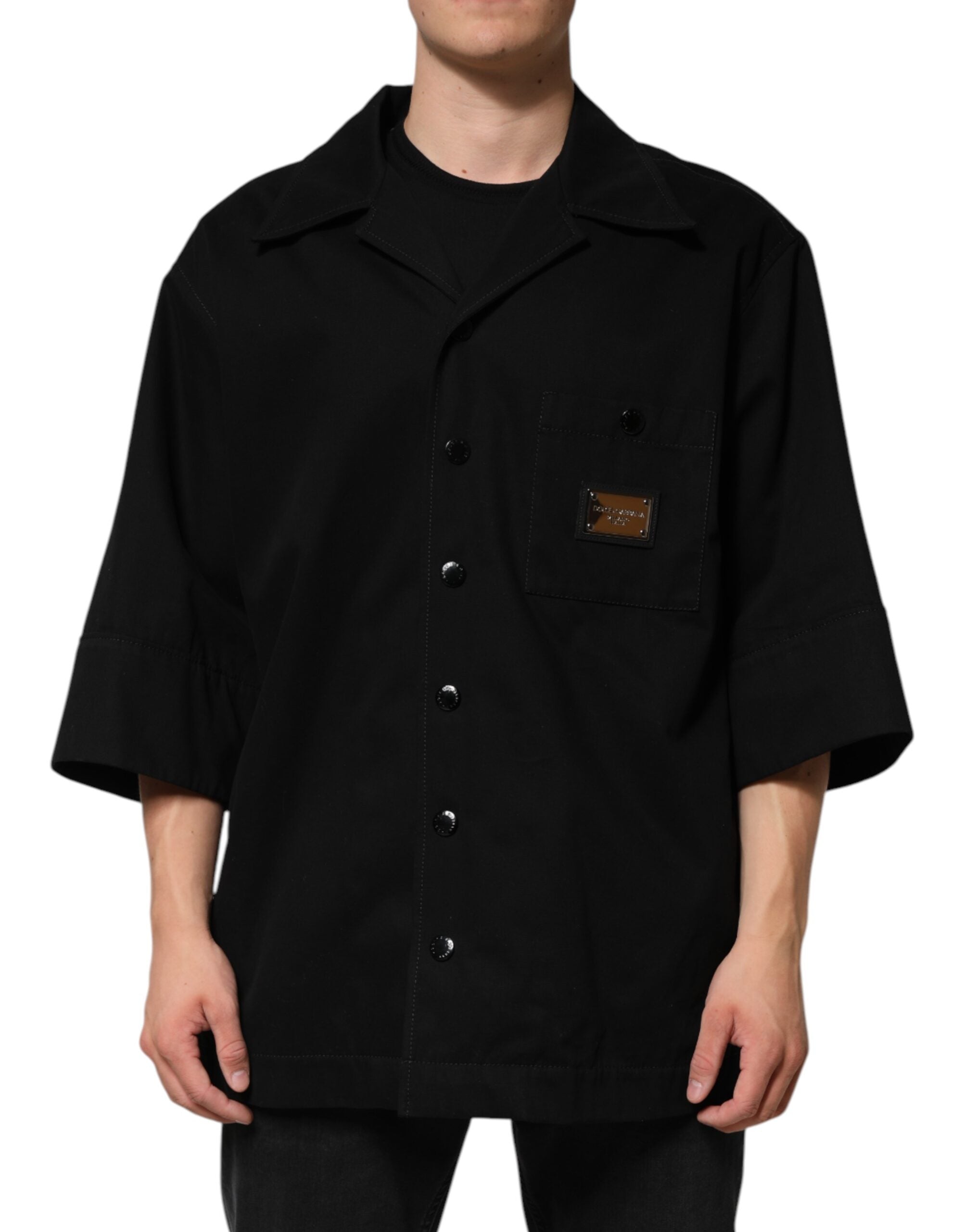 Dolce & Gabbana Black Short Sleeve Button Men's Casual Shirt